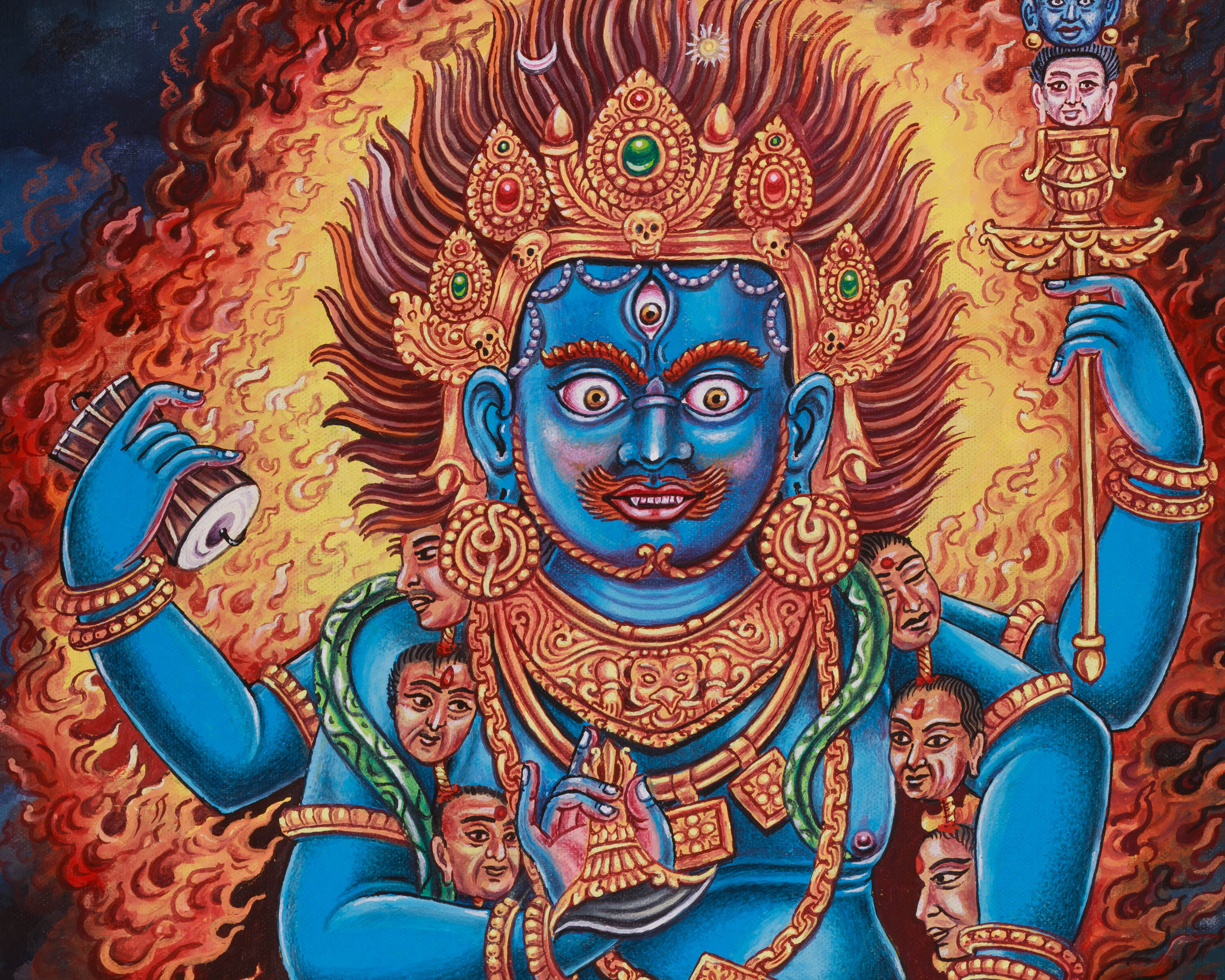 Four-Armed Mahakala Thangka Print | Tibetan Protector Deity