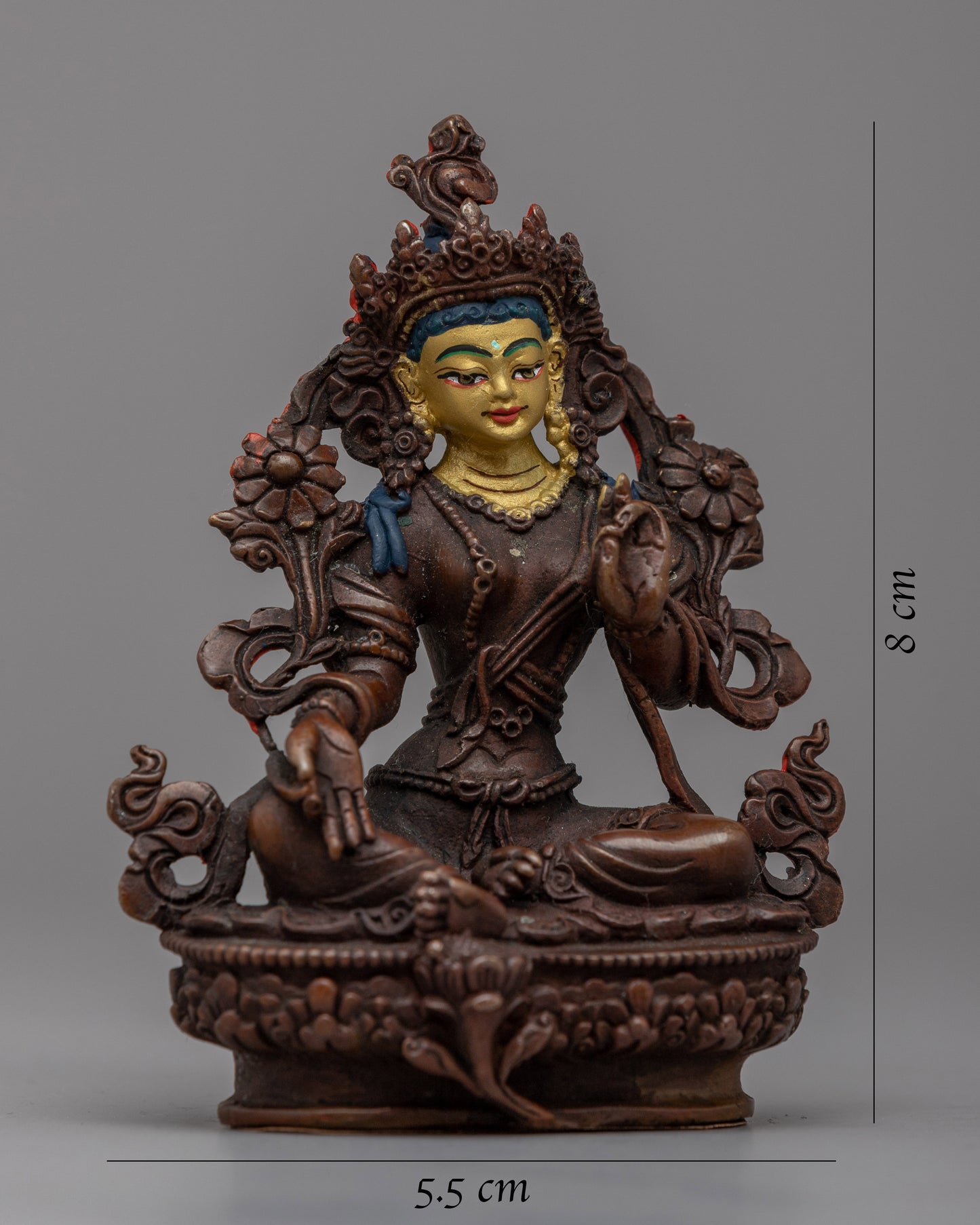 Discover Compassion with Our Small Green Tara Statue | Oxidized Copper Sculpture