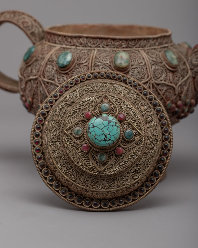 Tibetan Teapot with Intricate Detailing | A Blend of Art and Utility