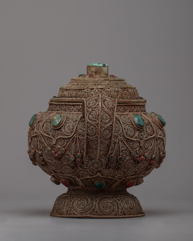 Tibetan Teapot with Intricate Detailing | A Blend of Art and Utility