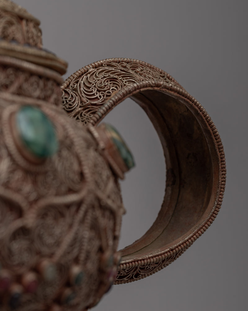 Tibetan Teapot with Intricate Detailing | A Blend of Art and Utility