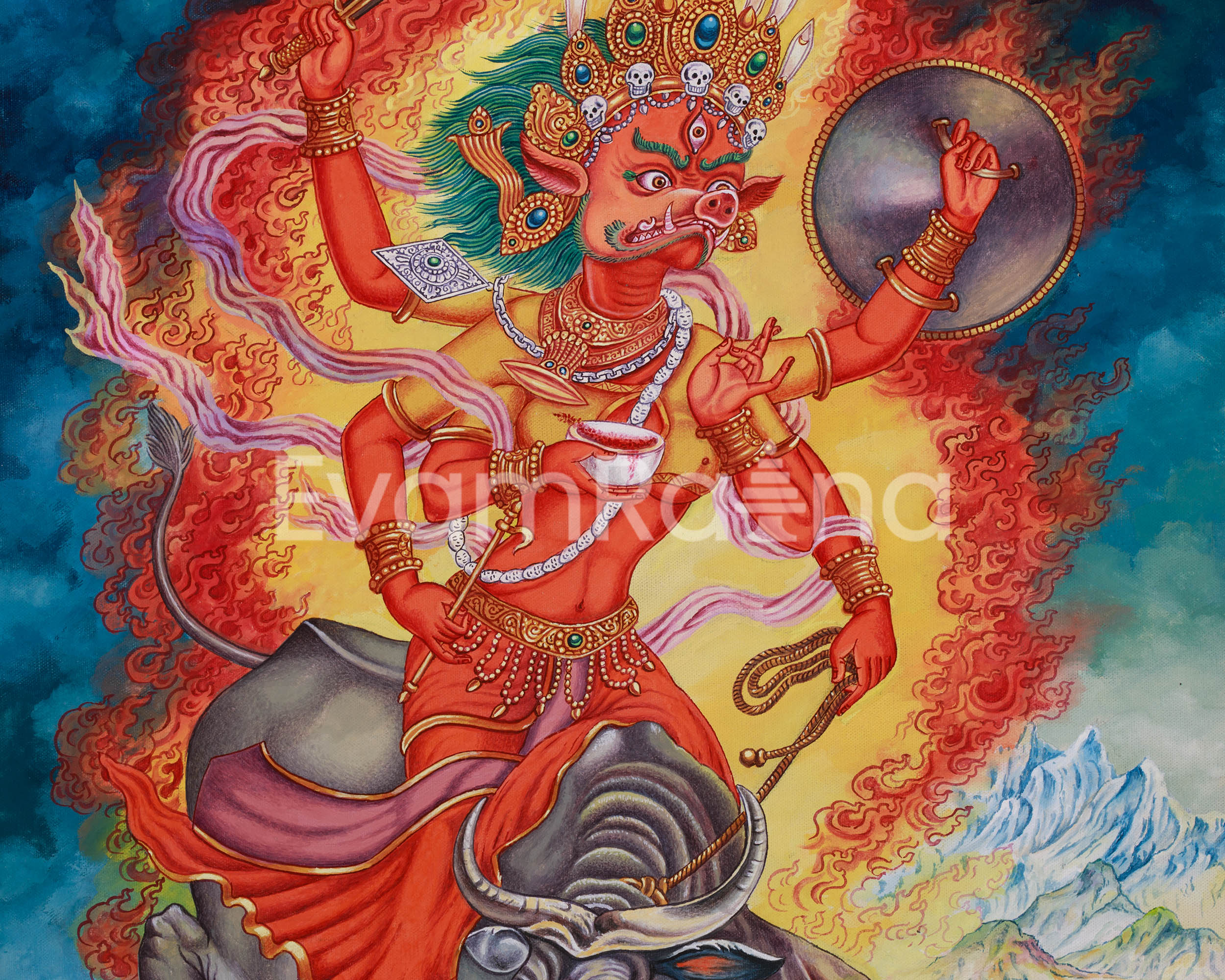 Goddess Varahi Thangka Print | Fierce Boar-Faced Goddess of Protection and Power