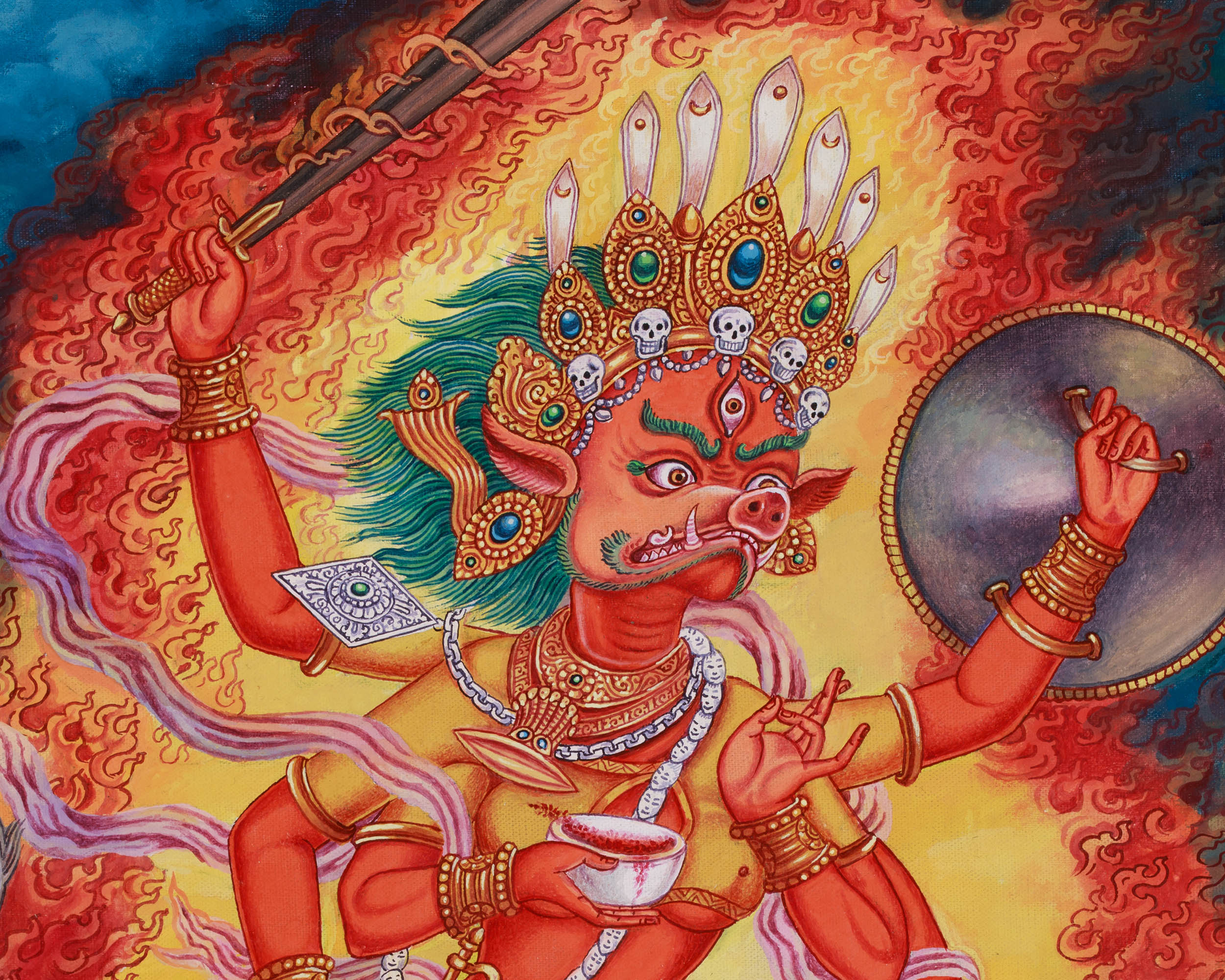 Goddess Varahi Thangka Print | Fierce Boar-Faced Goddess of Protection and Power