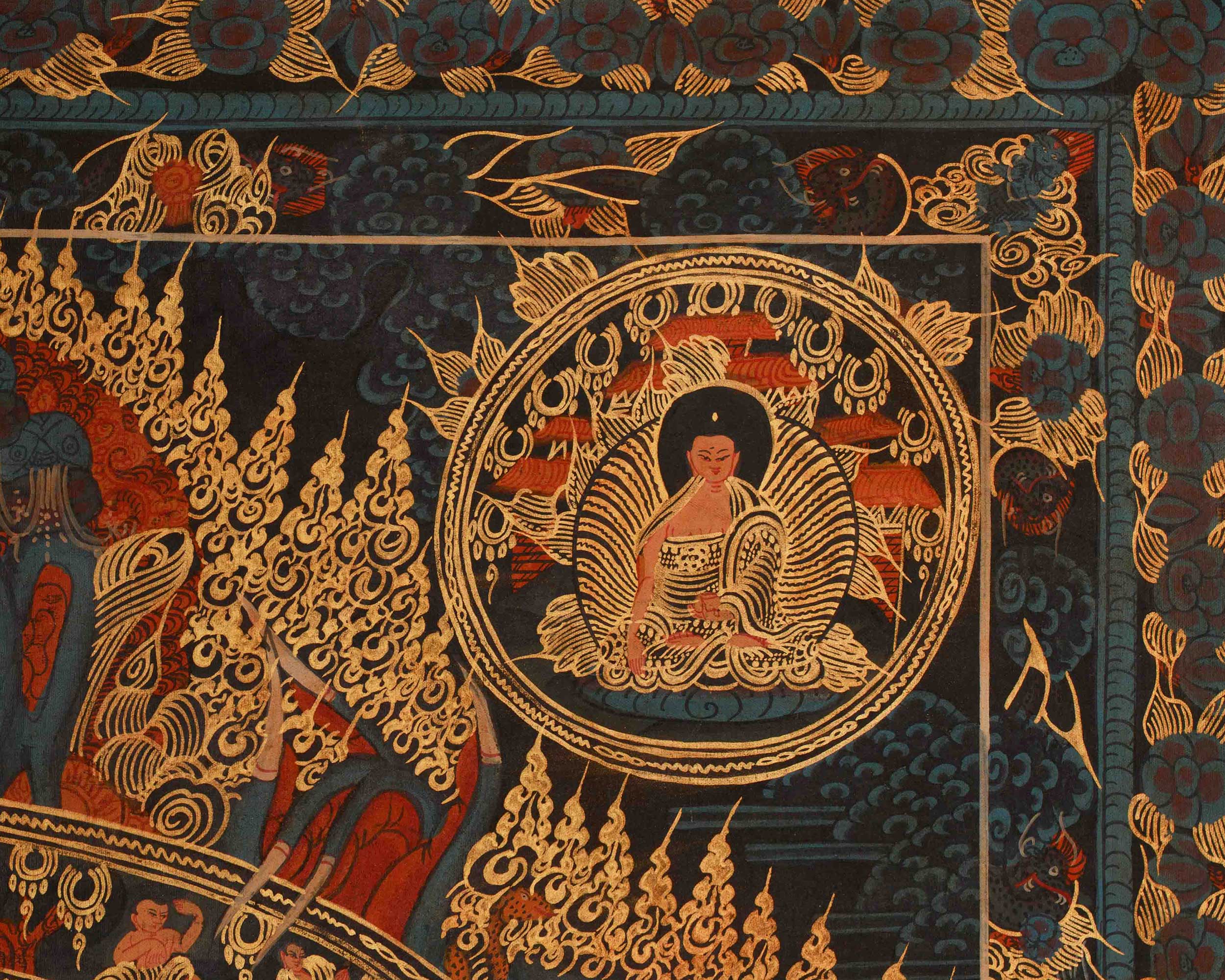 Buddhist Wheel Of Life Artwork | Tibetan Thangka Art | Sacred Meditation Mandala for Spiritual Home and Altar