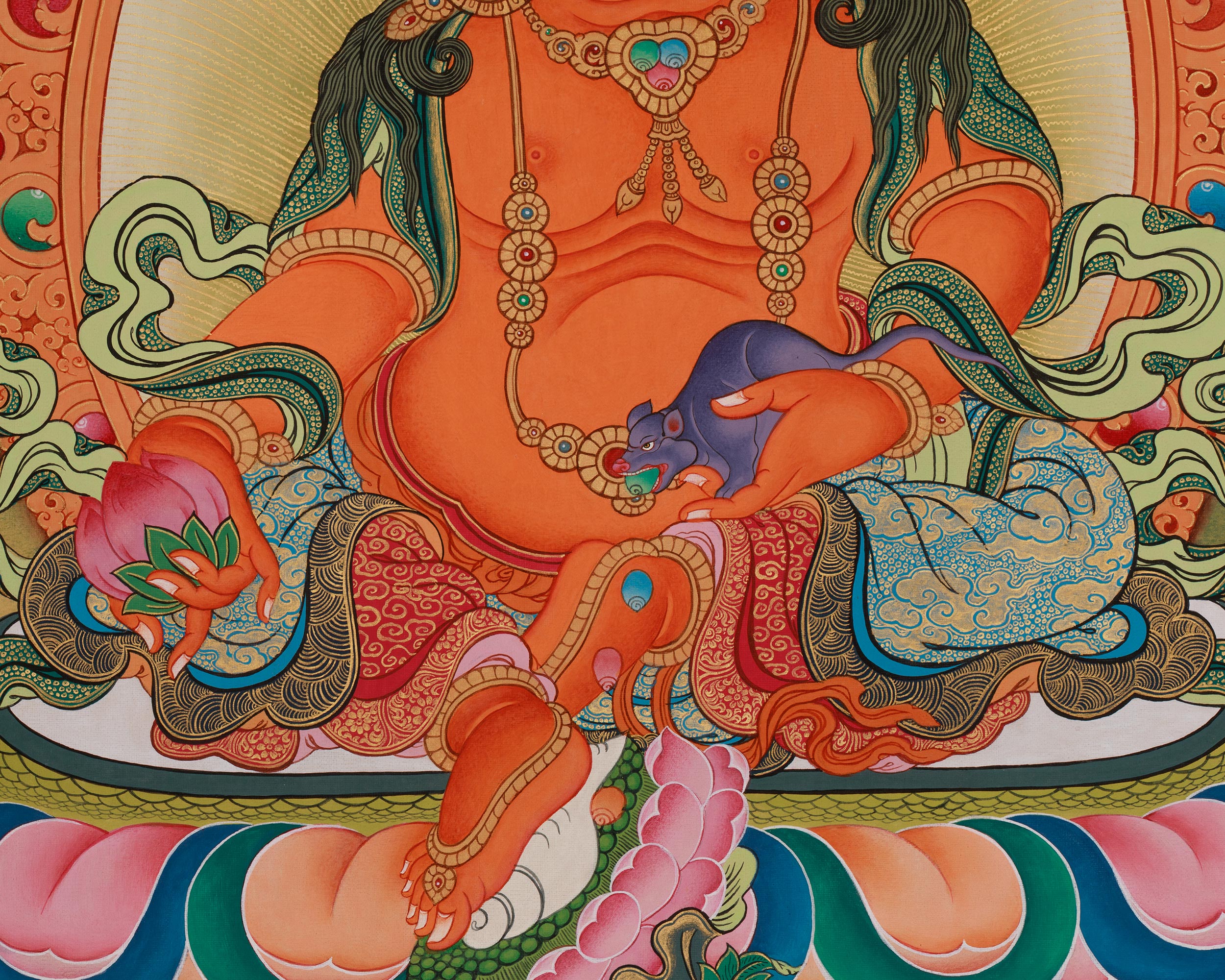 Tibetan Deity Dzambhala Thangka | Embodiment of Prosperity