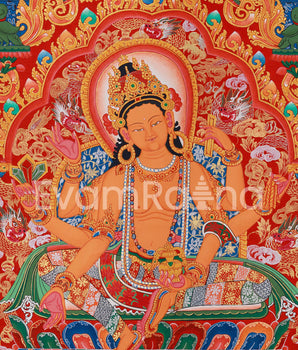 Six-Armed Vasudhara Thangka Print | Newari Buddhist Goddess for Wealth & Abundance