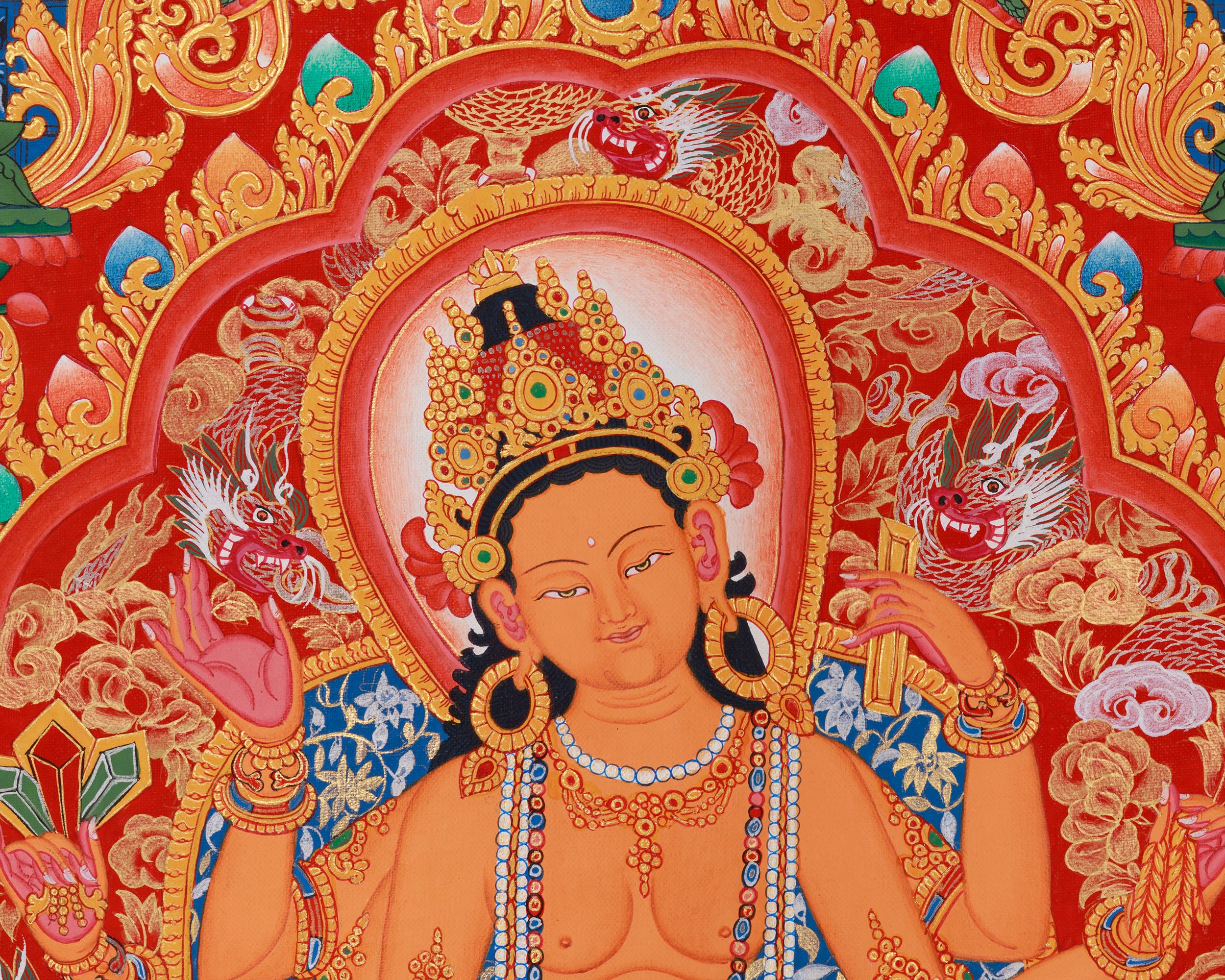 Six-Armed Vasudhara Thangka Print | Newari Buddhist Goddess for Wealth & Abundance