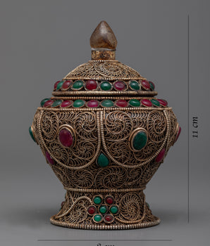Dhupur Rice Bowl Pot with Lid | Beautiful Devotional Art for Worship