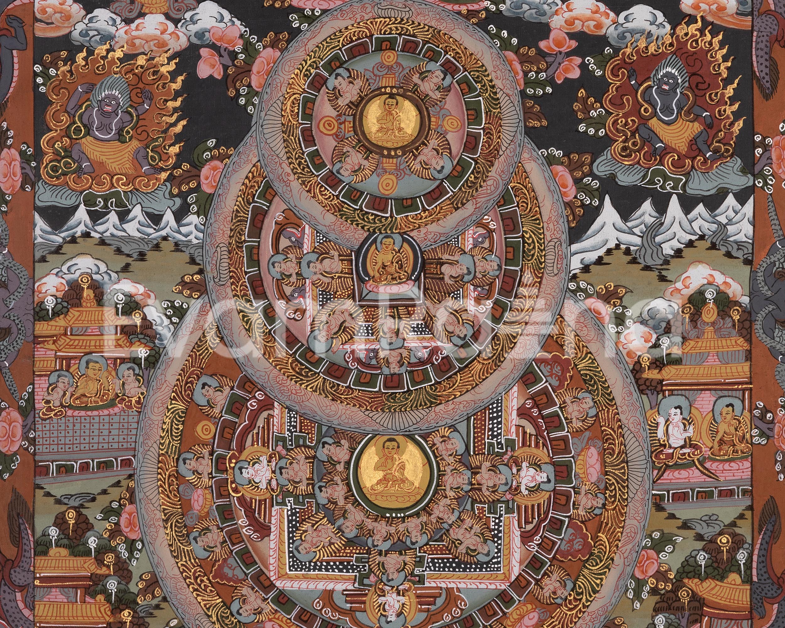 Three Wheel Mandala | Dipankara, Shakyamuni & Maitreya Buddha Art