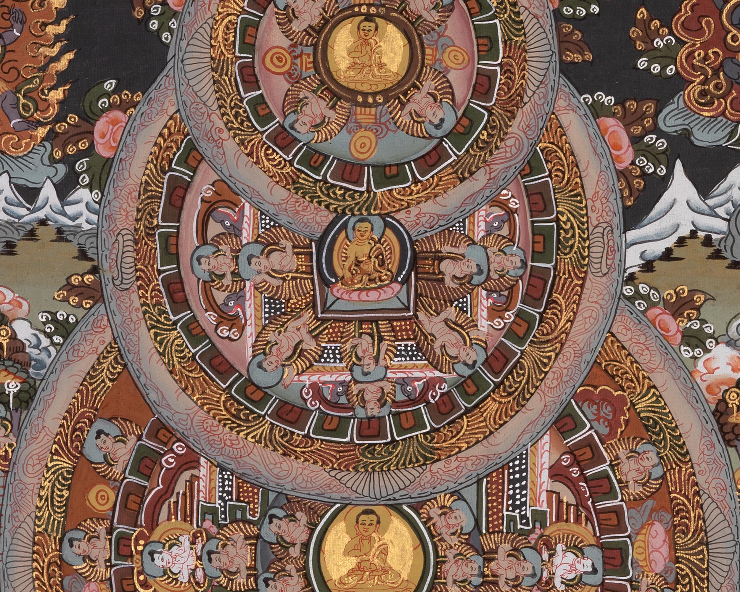 Three Wheel Mandala | Dipankara, Shakyamuni & Maitreya Buddha Art