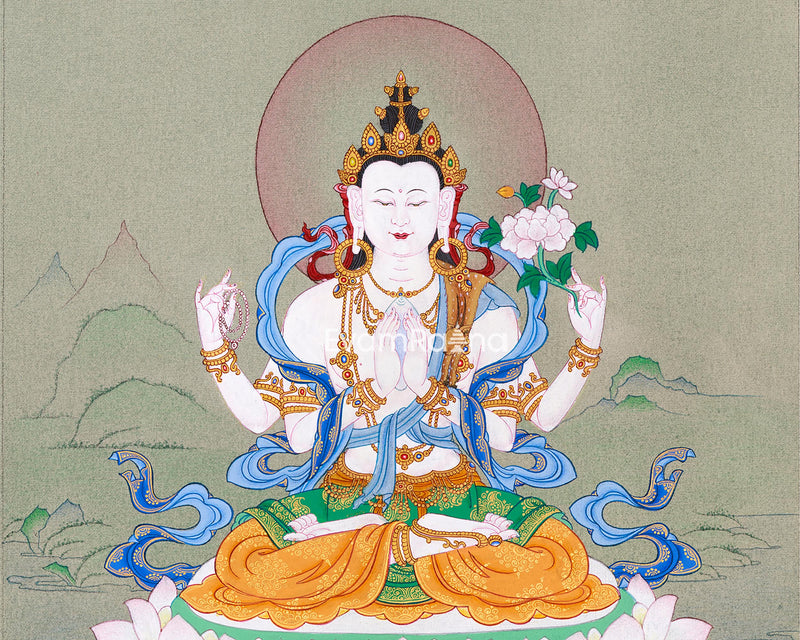 Bodhisattva Chenresig Thangka | Hand-Painted Buddha of Compassion