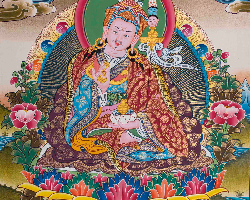 Beautifully Hand-Painted Guru Rinpoche Thangka | Tibetan Traditional Painting