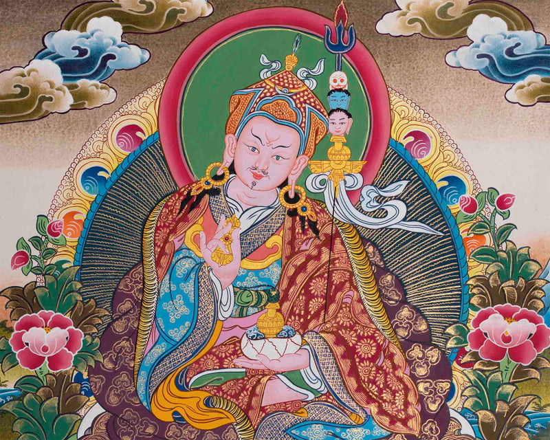 Beautifully Hand-Painted Guru Rinpoche Thangka | Tibetan Traditional Painting