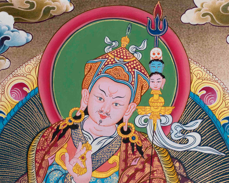 Beautifully Hand-Painted Guru Rinpoche Thangka | Tibetan Traditional Painting