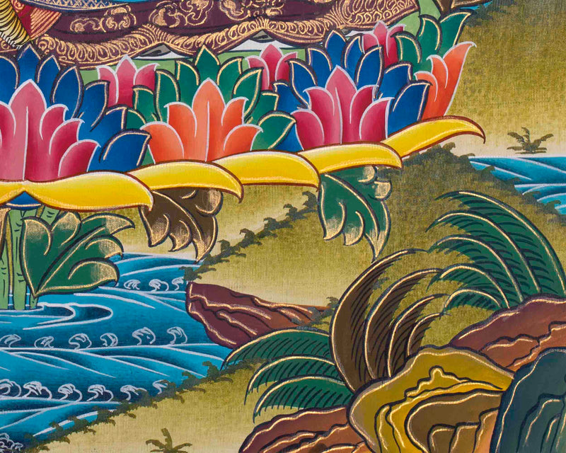 Beautifully Hand-Painted Guru Rinpoche Thangka | Tibetan Traditional Painting