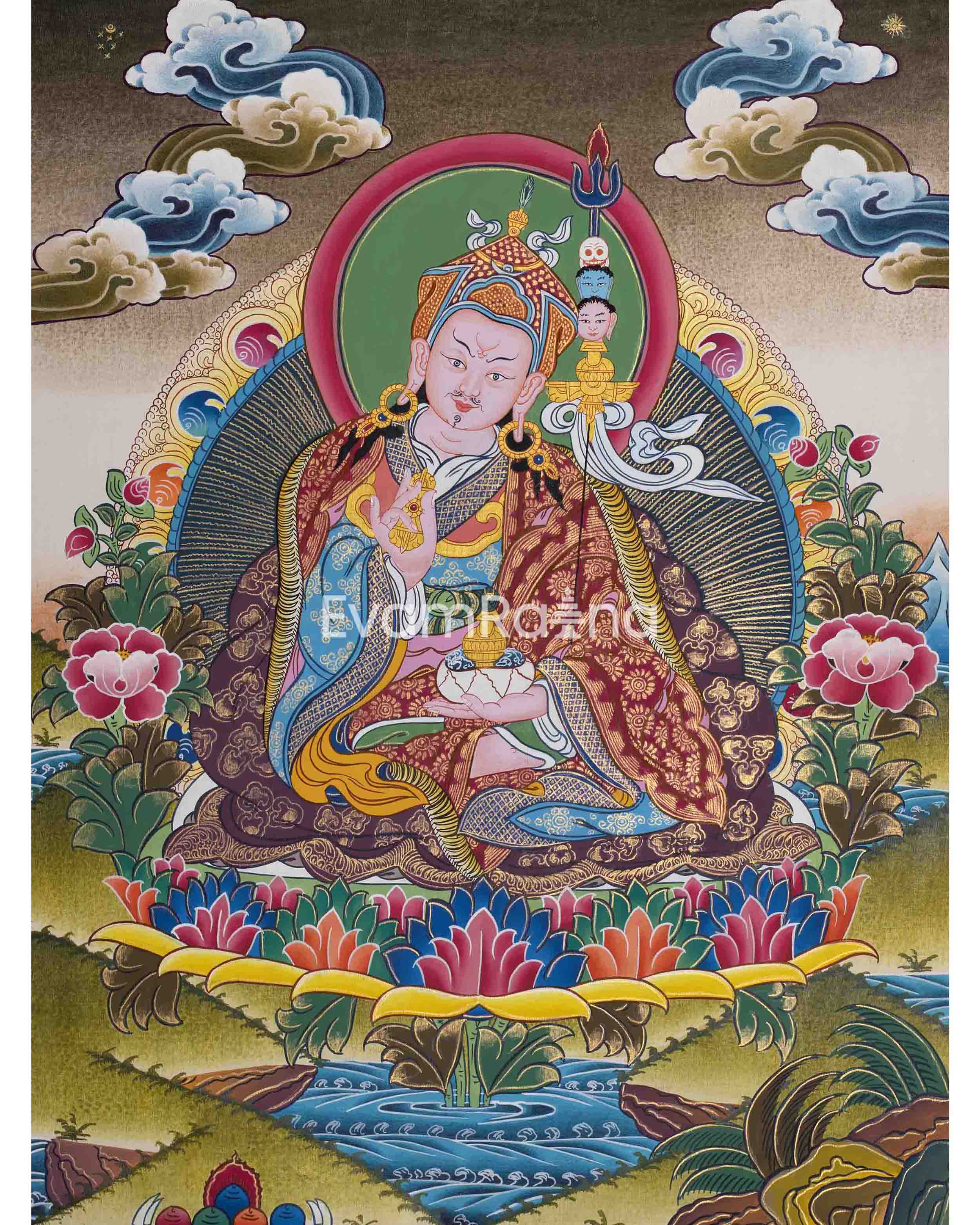 Beautifully Hand-Painted Guru Rinpoche Thangka