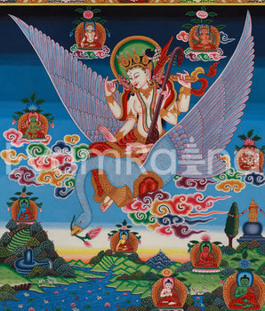 Newari Goddess Saraswati Seated on Swan | Paubha Artwork Print