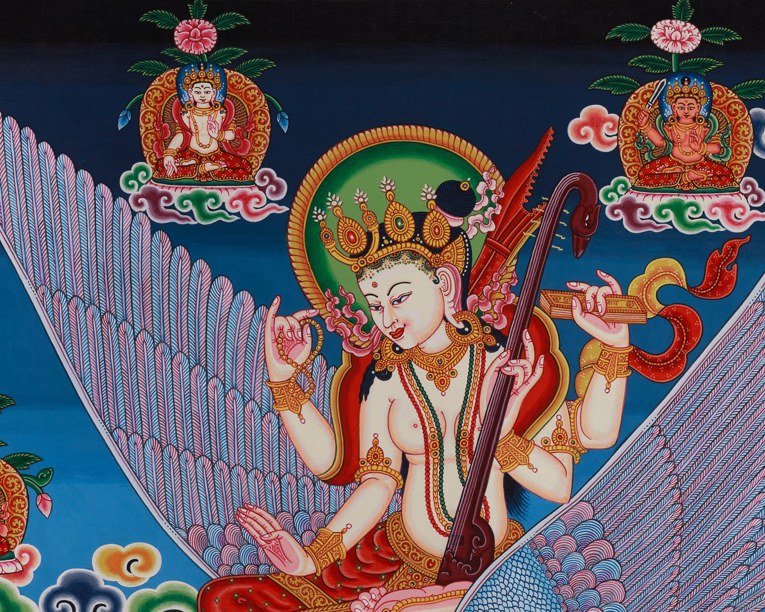 Newari Goddess Saraswati Seated on Swan | Paubha Artwork Print
