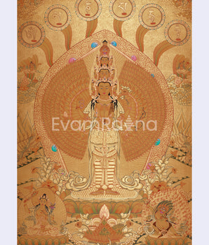 Avalokiteshvara in Gold with Mantra and Deities