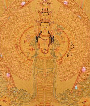 Full Gold 1000 Armed Lokeshvara Thanka | Compassion Yoga Wall Decor
