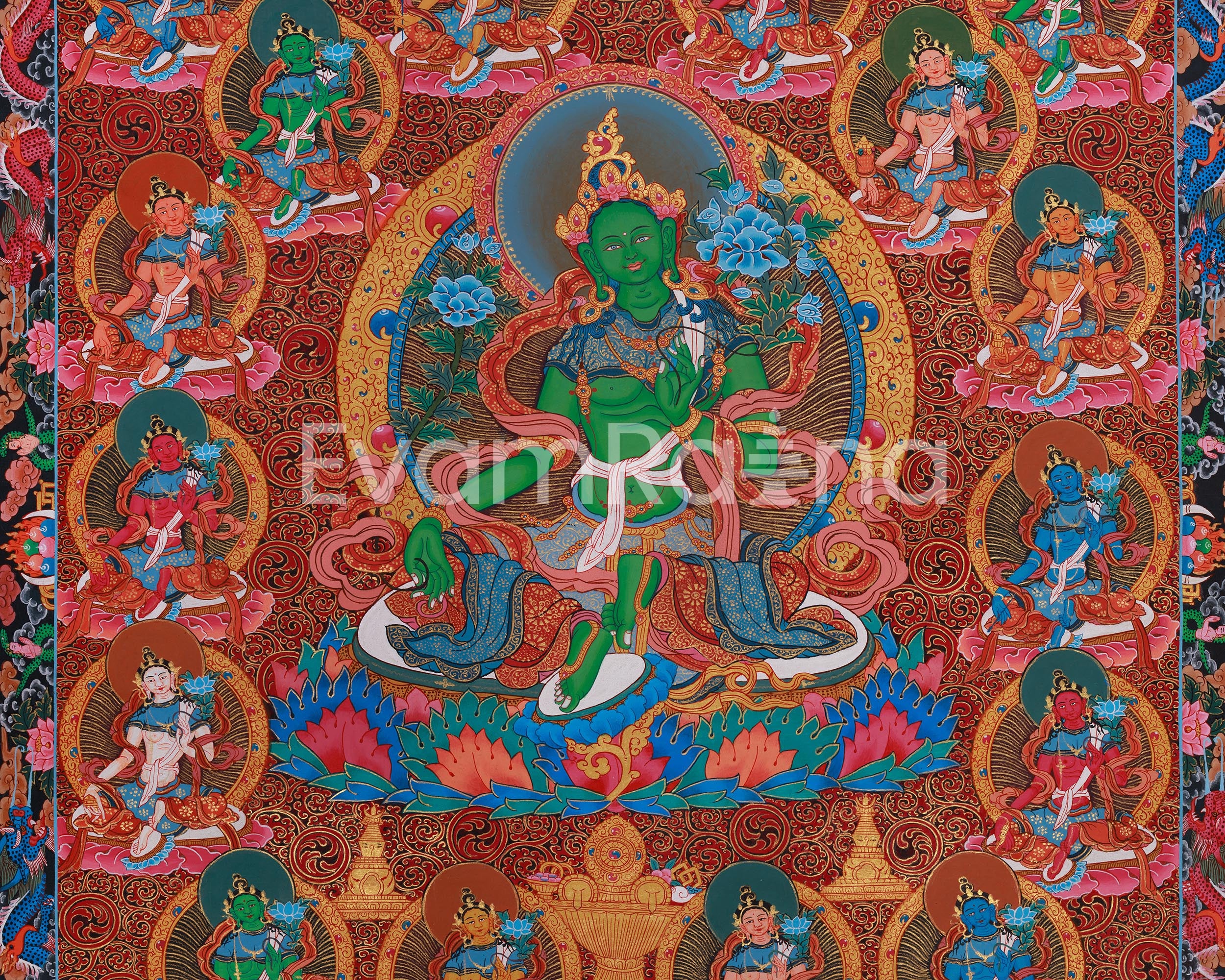 Divine 21 Taras Thangka Print | Buddhist Art of the 21 Manifestations of Tara