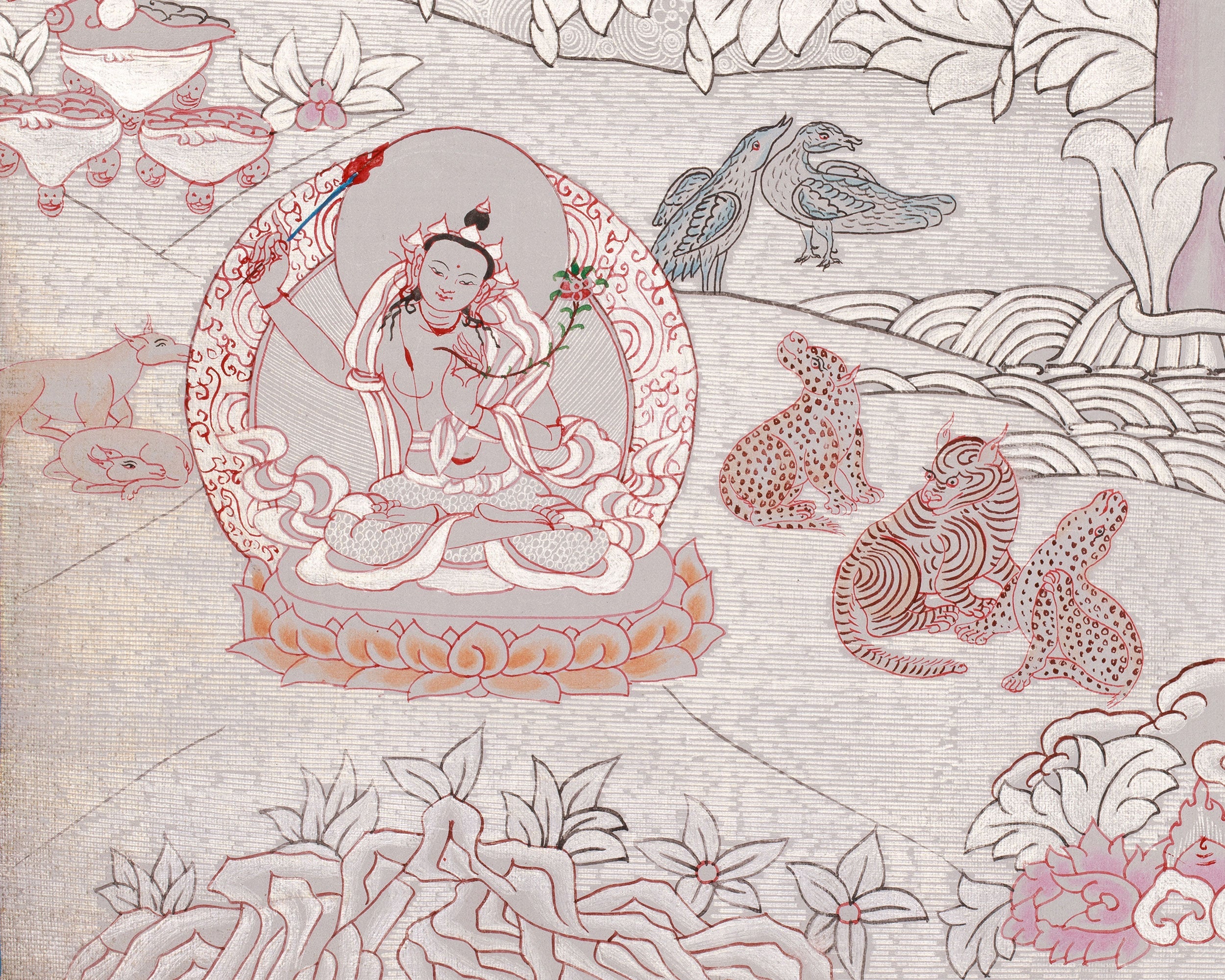 Spiritual Four-Armed Chenrezig Thangka | Avalokiteshvara Art | Meditation Altar