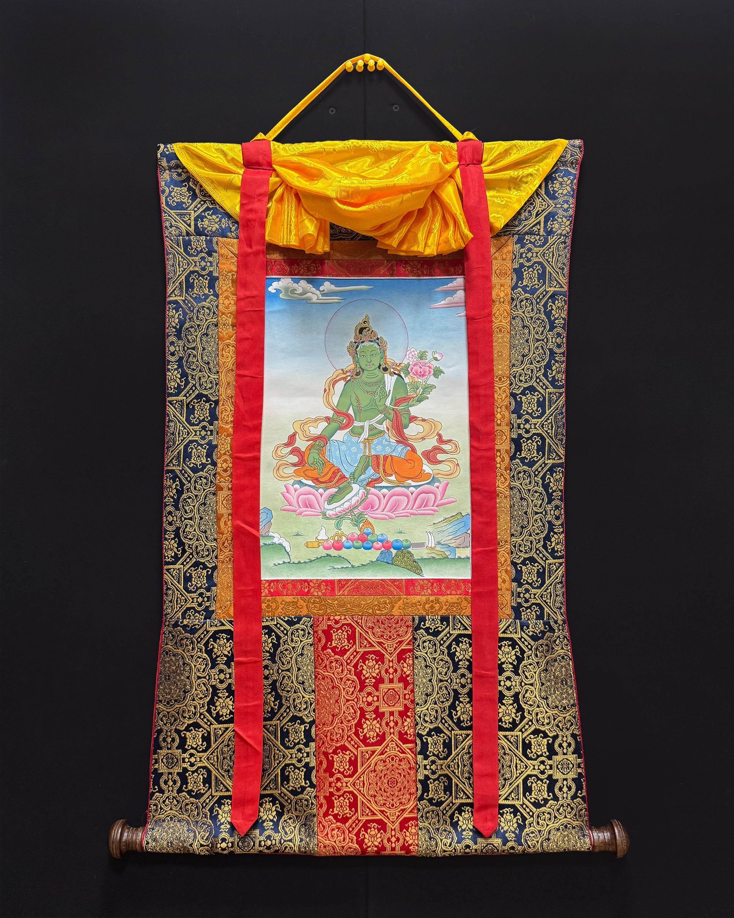 Divine Green Tara Thangka With Brocade | Compassion and Protection Deity
