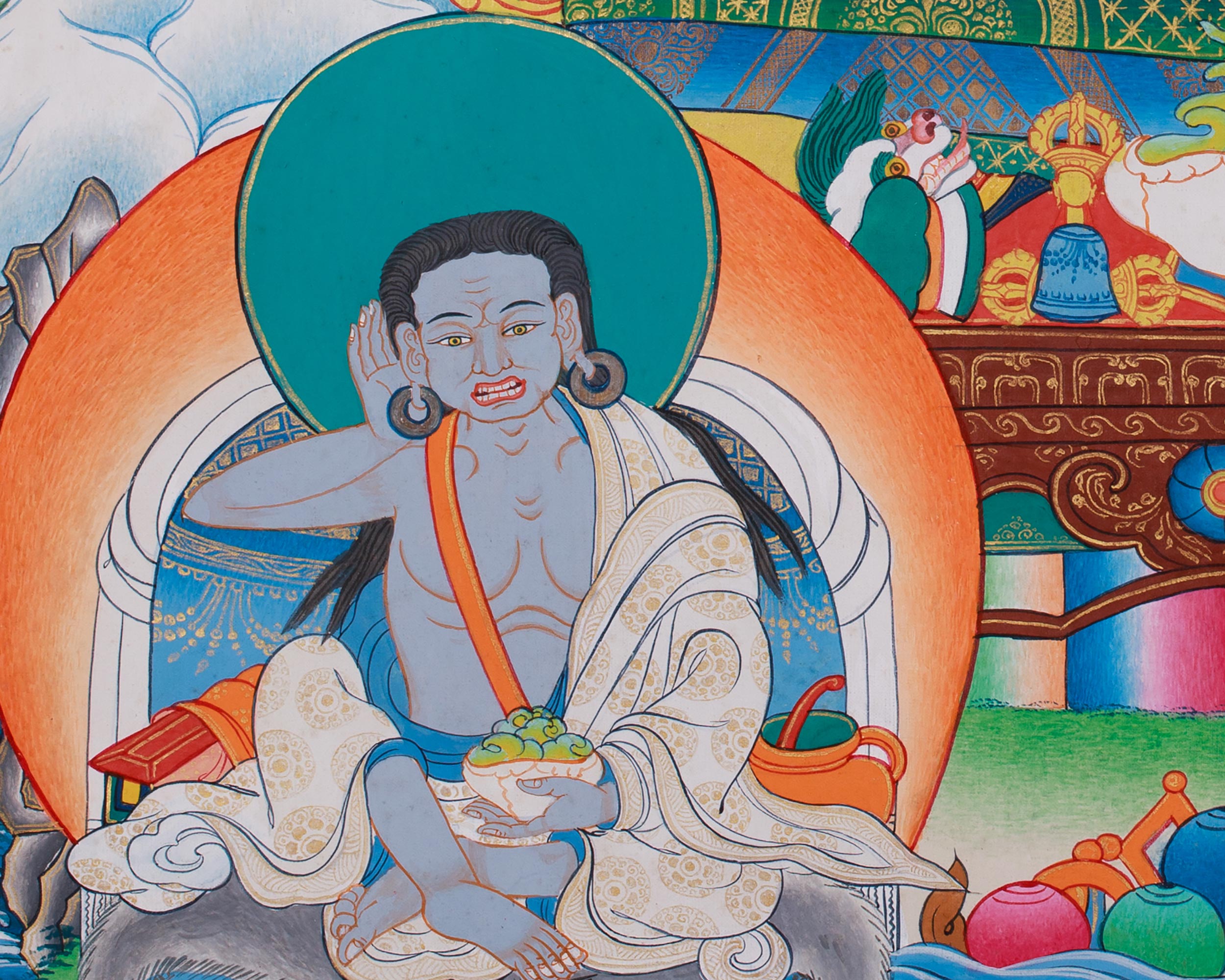 Sacred Thangka of Guru Marpha with Milarepa & Gampopa | Great Buddhist Masters