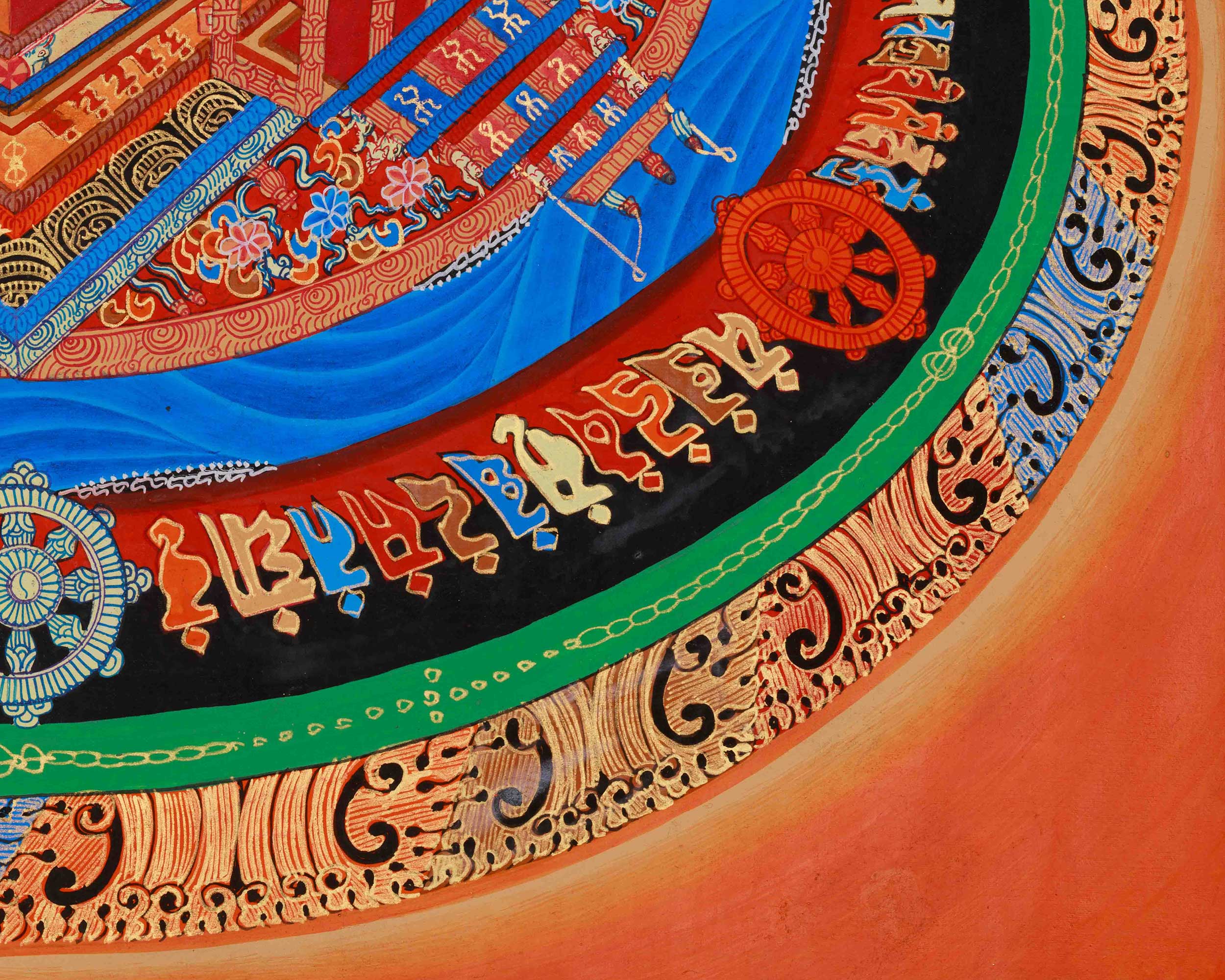 Three-Dimensional Kalachakra Mandala | Hand-Painted Wheel of Time Thangka