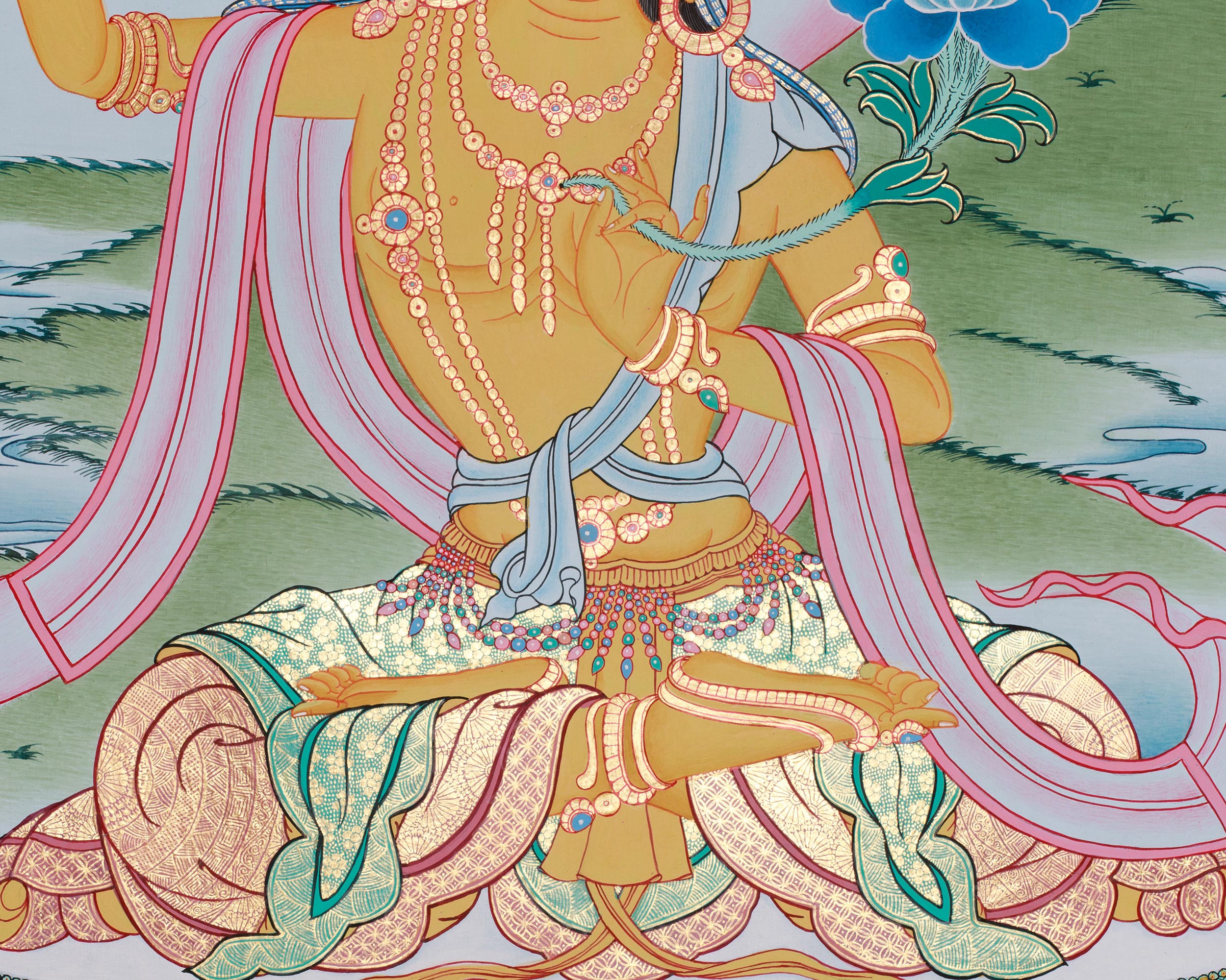 Peaceful Manjushri Thangka | Deity of Knowledge and Insight | Awakened Intelligence