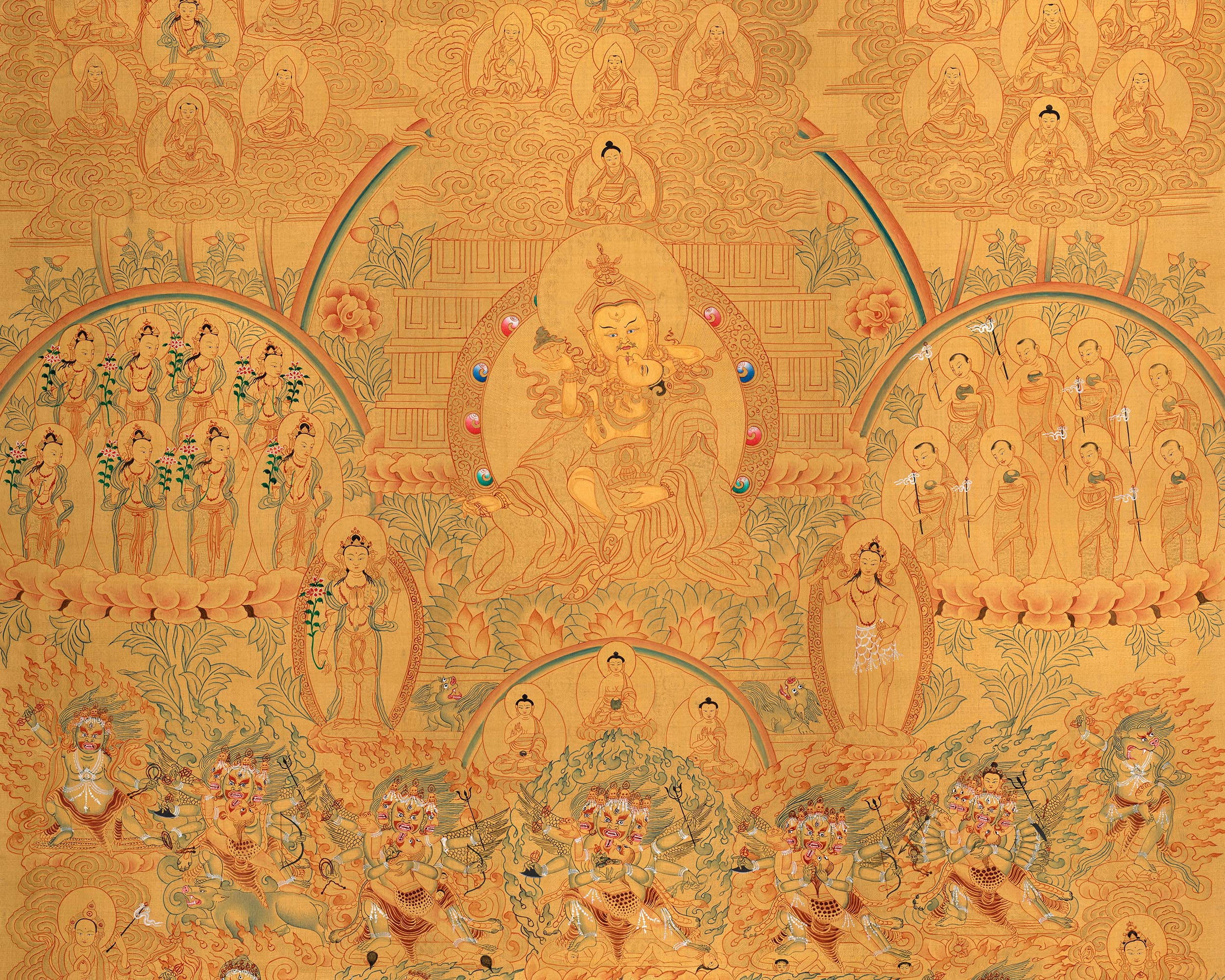 Guru Padmasambhava Lineage Tree Thangka | Hand-painted Buddhist Art | Fine Art For Wall Decor