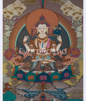 Four Armed Compassionate Chenrezig Thangka 
