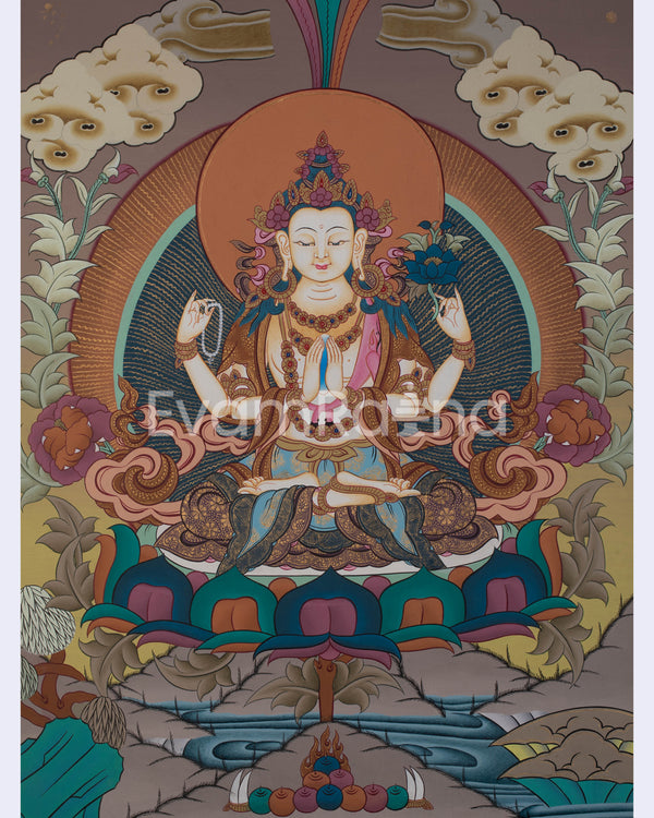 Four Armed Compassionate Chenrezig Thangka 