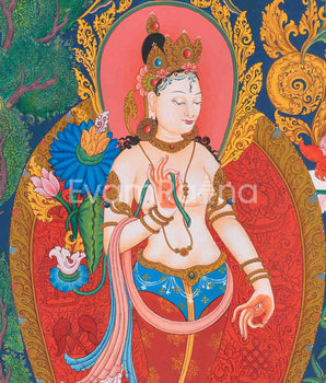 Handpainted Goddess White Tara Thangka | Tara of Seven Eyes | Meditation Art