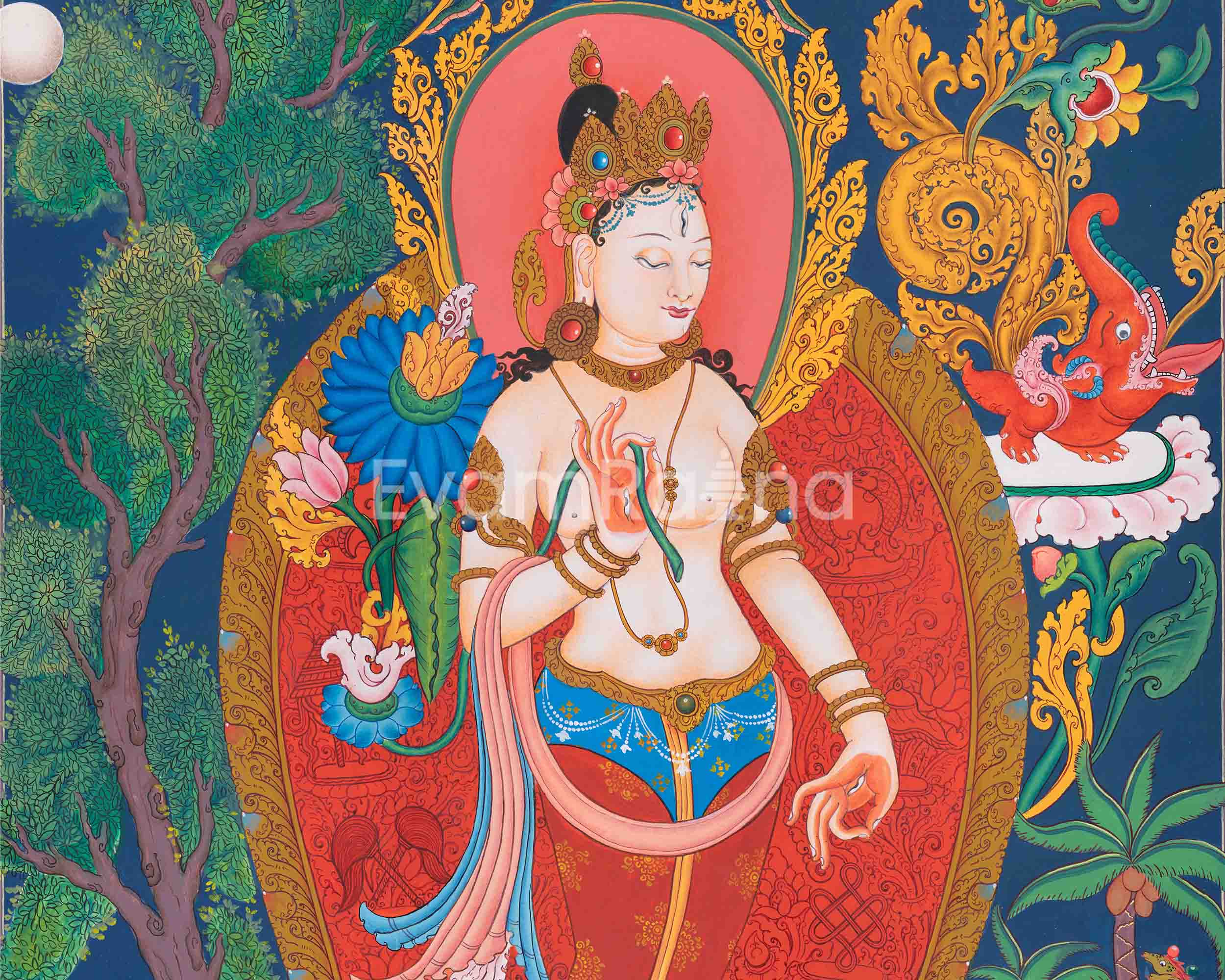 Handpainted Goddess White Tara Thangka | Tara of Seven Eyes | Meditation Art