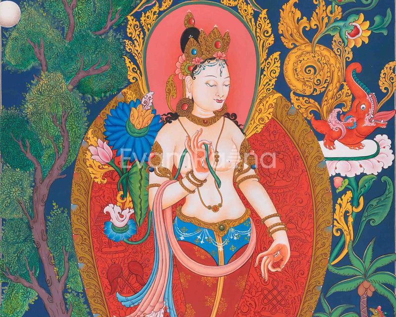 Handpainted Goddess White Tara Thangka | Tara of Seven Eyes | Meditation Art