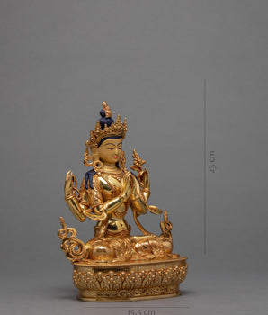 Four Armed Chenrezig | Tibetan Avalokiteshvara Gold Plated Statue
