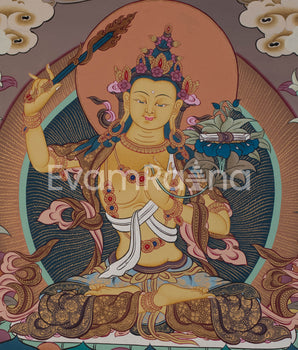 Manjushri Thangka | Tibetan Bodhisattva with Flaming Sword of Wisdom