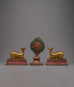 Buddhist Dharma Wheel and Deer set