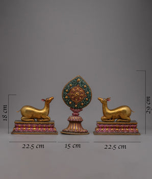 Buddhist Dharma Wheel and Deer set | Sacred Symbol of the Buddha's Teachings