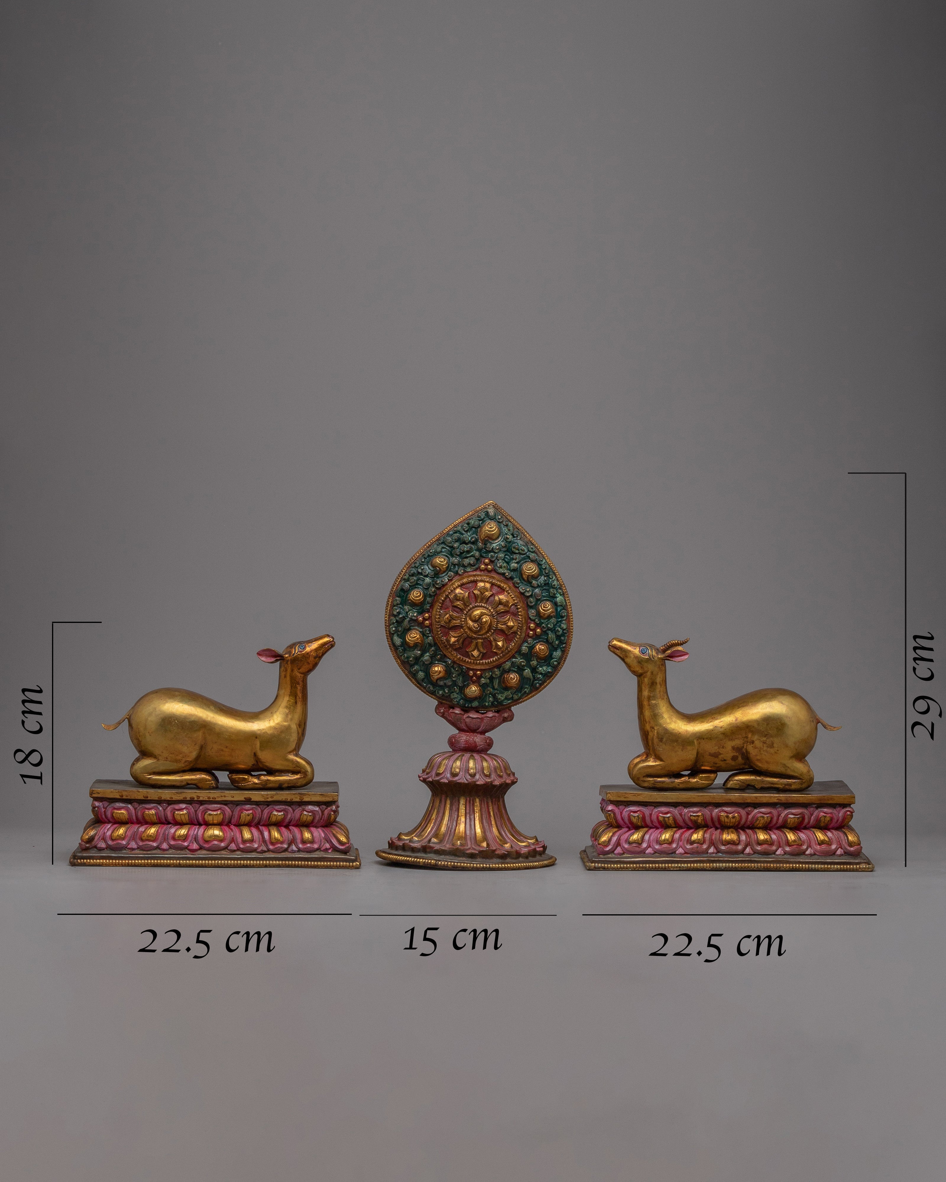 Buddhist Dharma Wheel and Deer set | Sacred Symbol of the Buddha's Teachings