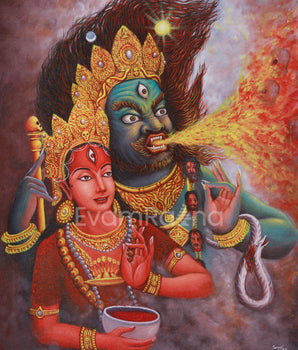 Bhairav and Kaumari Thangka Print
