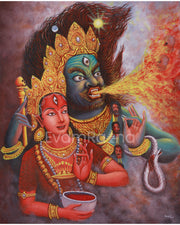 Bhairav and Kaumari Thangka Print