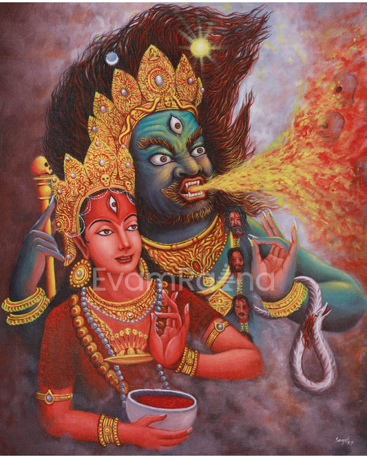 Bhairav and Kaumari Thangka Print