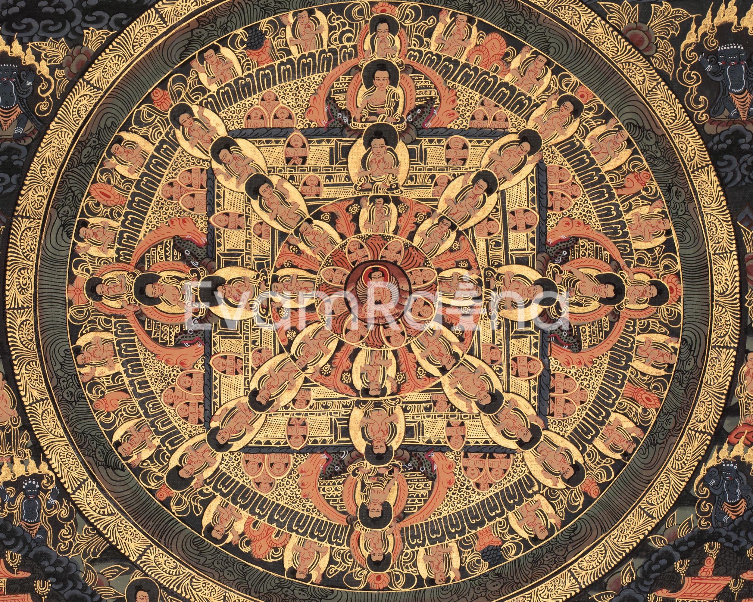 Buddha Shakyamuni Mandala Thangka | Tibetan Buddhist Mandala Art Featuring Historical Buddha