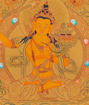 Gold Style Manjushri Thangka | Tibetan Bodhisattva Painting