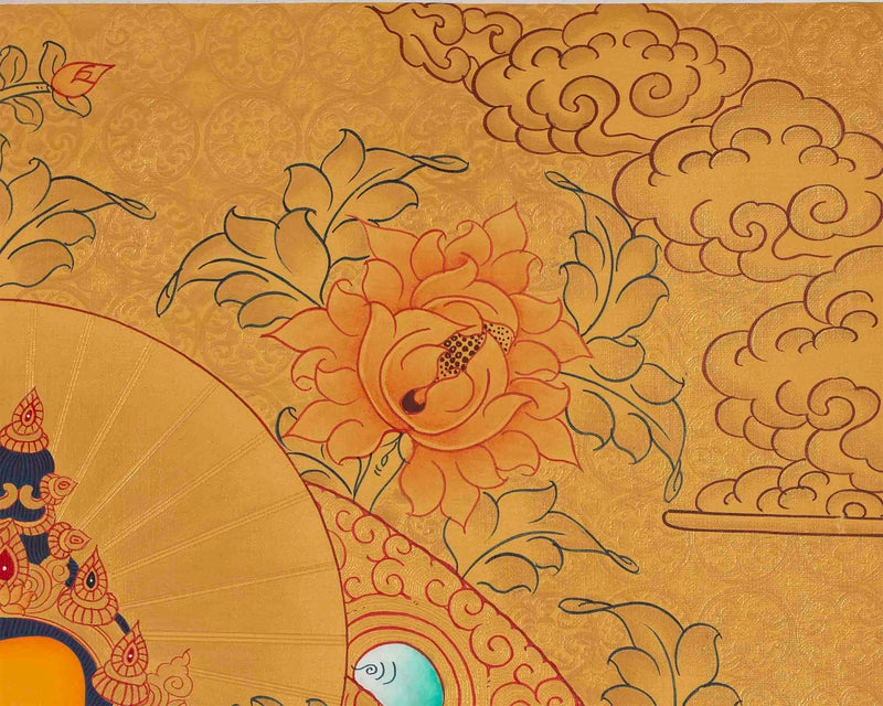 Gold Style Manjushri Thangka | Tibetan Bodhisattva Painting