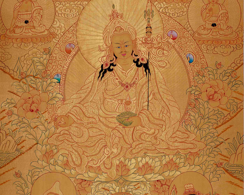 Full Gold Guru Rinpoche Thangka Painting | Hand-Painted Tibetan Buddhist Arts