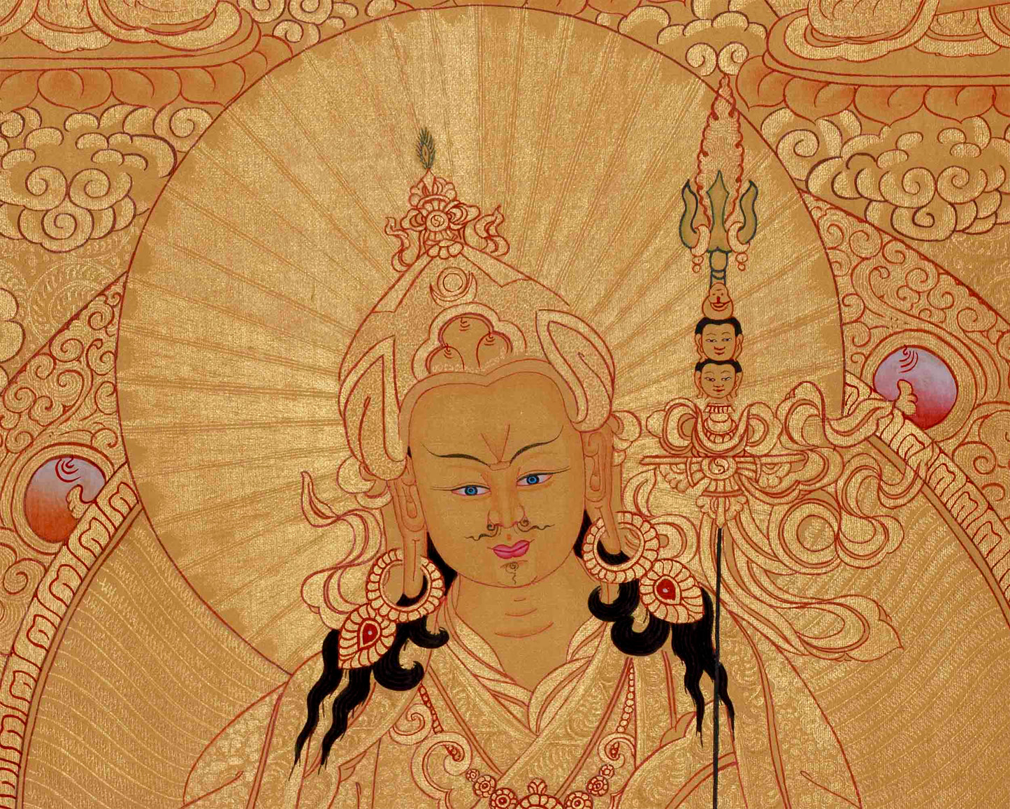 Full Gold Guru Rinpoche Thangka Painting | Hand-Painted Tibetan Buddhist Arts