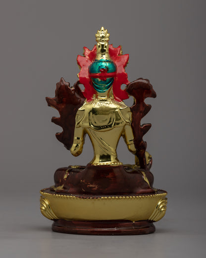 Handcrafted Green Tara Puja Statue | Buddhist Gold Plated Sculpture